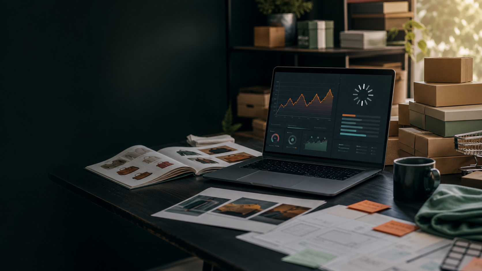 Ordinateur affichant des indicateurs de performance pour une boutique e-commerce